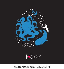 Vector illustration. I love sea.