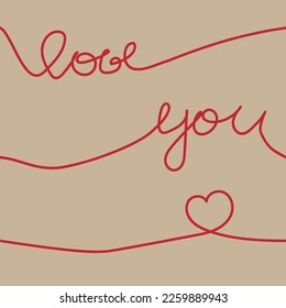 Vector illustration. Love seamless pattern. Linear inscriptions about love. Caption: I love you. Design for a wedding or Valentine's Day, textile decor, wrapping paper, cards, invitations.
