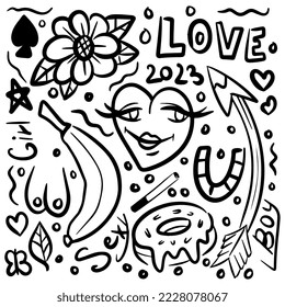Vector illustration. Love set 2023.