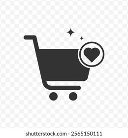 Vector illustration of love shopping icon in dark color and transparent background(PNG).