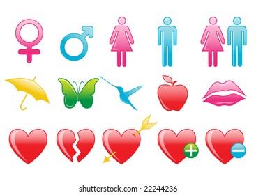 Vector illustration of love symbol icons. Suitable for Valentine's day cards.