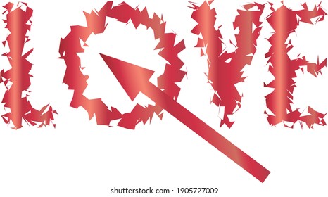 vector illustration love text with arrow