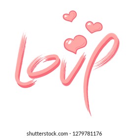 Vector illustration of Love text. Good for card, poster, banner, invitation, postcard, icon. Calligraphy background. Hand lettering typography poster. EPS 10