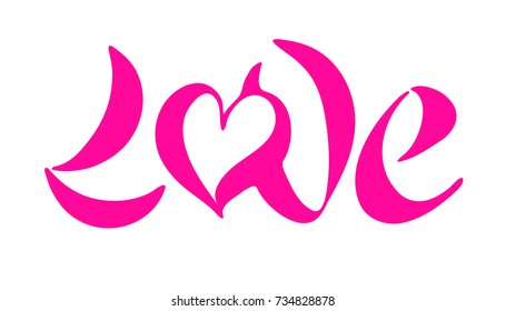 Vector illustration of Love text for greeting card design. Love lettering with heart symbol isolated on white background. Love icon, banner and template/