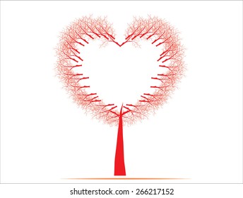 Vector illustration of a love tree having heart shapes in red  on isolated background for Valentines Day and other occasions.