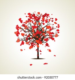 Vector illustration of a love tree having  heart shapes in red and pink color on isolated background for Valentines Day and other occasions.