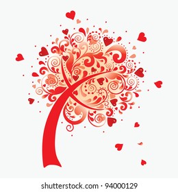 Vector illustration of a love tree. Valentines postcard.