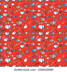 Vector illustration. Love wedding background design. Seamless Valentine heart love seamless pattern with heart. Nice red, white and blue colors elements.