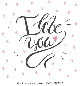 Vector illustration of I love you confession words and heart pattern. 
