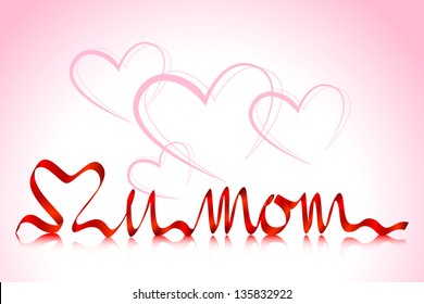 vector illustration of love you mom background with ribbon