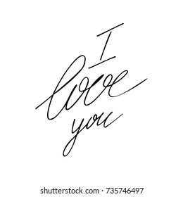 Vector illustration of I love you text for greeting card, poster.  Design for Valentine's day.  Calligraphy postcard, poster graphic design typography element. Hand written I love you sign. EPS 10