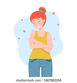 Vektorgrafik: Liebe dich selbst Konzept. Frauen umarmten sich.