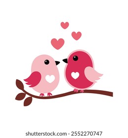 Vector illustration of lovebirds on a branch