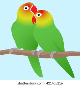 Vector illustration of lovebirds parrots. Love. Pair of birds.