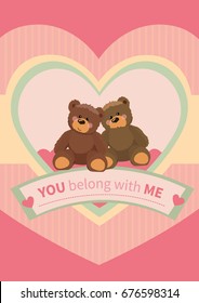 Vector illustration of lovely bear couples hug together, flat design, wallpaper
