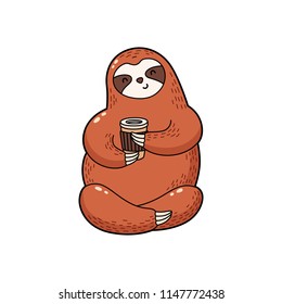 Vector illustration. Lovely cartoon sloth. Logo Icon