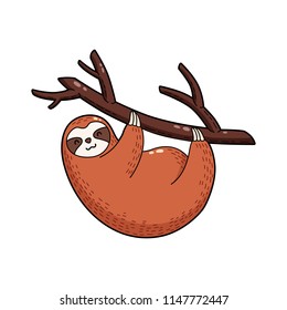 Vector illustration. Lovely cartoon sloth. Logo Icon