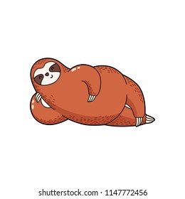 Vector illustration. Lovely cartoon sloth. Logo Icon