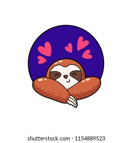 Vector illustration. Lovely cartoon sloth. Logo Icon.  Template for printing, postcards, covers, textiles, clothes