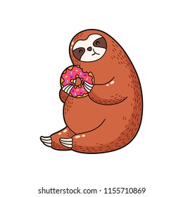 Vector illustration. Lovely cartoon sloth. Logo Icon.  Template for printing, postcards, covers, textiles, clothes