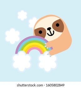 Vector illustration. Lovely cartoon sloth.