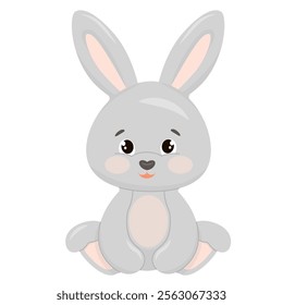 Vector illustration of lovely fluffy grey rabbit. For poster, greeting card or invitation, labels or tags