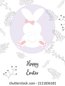 Vector illustration Lovely hand drawn easter card, flat illustration combination with doodles, eggs and bunny, trendy decorative easter template, hand drawn twigs. for posters, cards, invitations