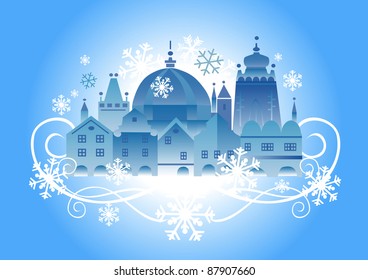 Vector illustration of lovely historical winter town.