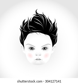 Vector illustration of  lovely little boy in grayscale