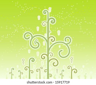 Vector illustration of lovely swirly magic trees with magical stars and horizon gradient effect.