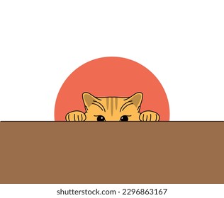 vector illustration a lovely yellow cat is peering over the dining table at the food.