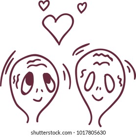 Vector illustration. Lover aliens with hearts. St Valentine's Day.