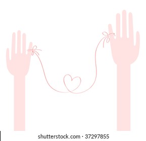 Vector illustration - Love(Red rope tied with Couple's finger in heart shape).  Created with adobe illustrator.