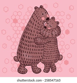 vector illustration of lovers bears on pink background