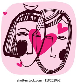 Vector illustration with lovers couple for Valentines day