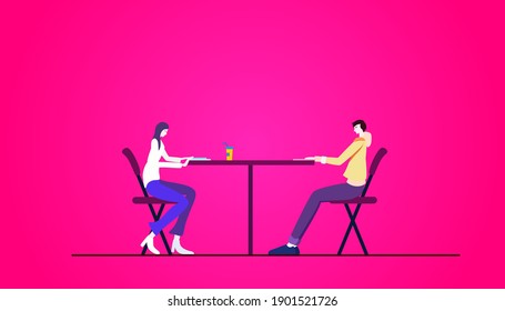 Ilustración vectorial de los amantes en cita romántica