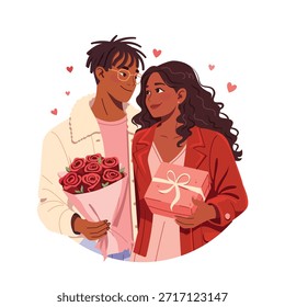 Ilustração vetorial do casal amoroso para o Dia dos Namorados. Estilo plano moderno, romance, casal no amor. Jovens no Dia dos Namorados. Perfeito para cartões de saudação, cartazes, mídias sociais, site