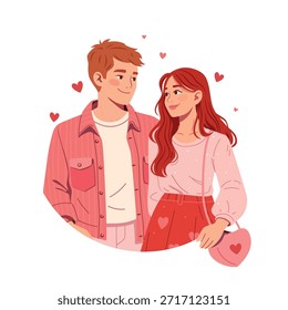 Ilustração vetorial do casal amoroso para o Dia dos Namorados. Estilo plano moderno, romance, casal no amor. Jovens no Dia dos Namorados. Perfeito para cartões de saudação, cartazes, mídias sociais, site