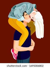 vector illustration loving couple hug