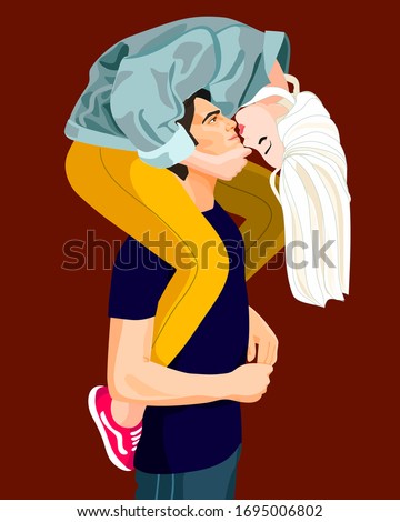 vector illustration loving couple hug