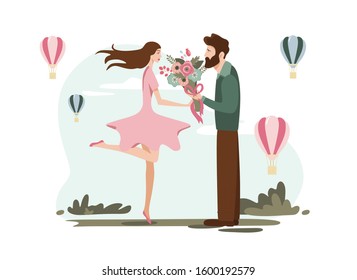 vector illustration, loving couple in park