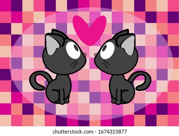 Vector illustration. A loving couple sitting and looking at each other on a colorful background.