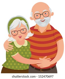 Vector illustration of a loving elderly couple/ Happy old couple/ Vector illustration of a loving elderly couple on a white background