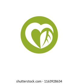 Vector illustration of loving heart decorated with green leaves. Phytotherapy metaphor, vector graphic emblem.