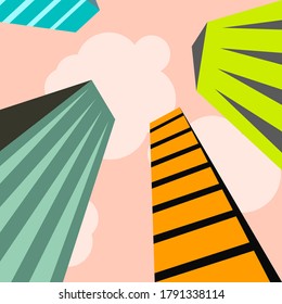 Vector Illustration Of Low Angle Skyscraper Building