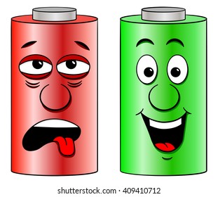 vector illustration of a low battery and a full battery