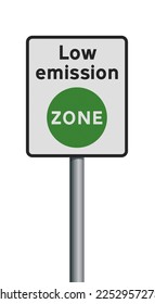 Vector illustration of the Low Emission Zone road sign on metallic pole