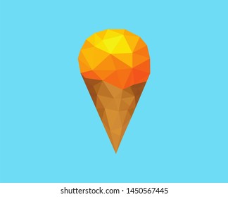 A vector illustration of a low poly ice cream in a cone.  