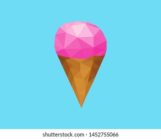 A vector illustration of a low poly ice cream in a cone.