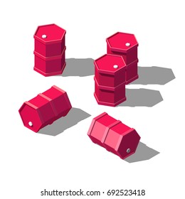 Vector illustration of low poly isometric red barrels.